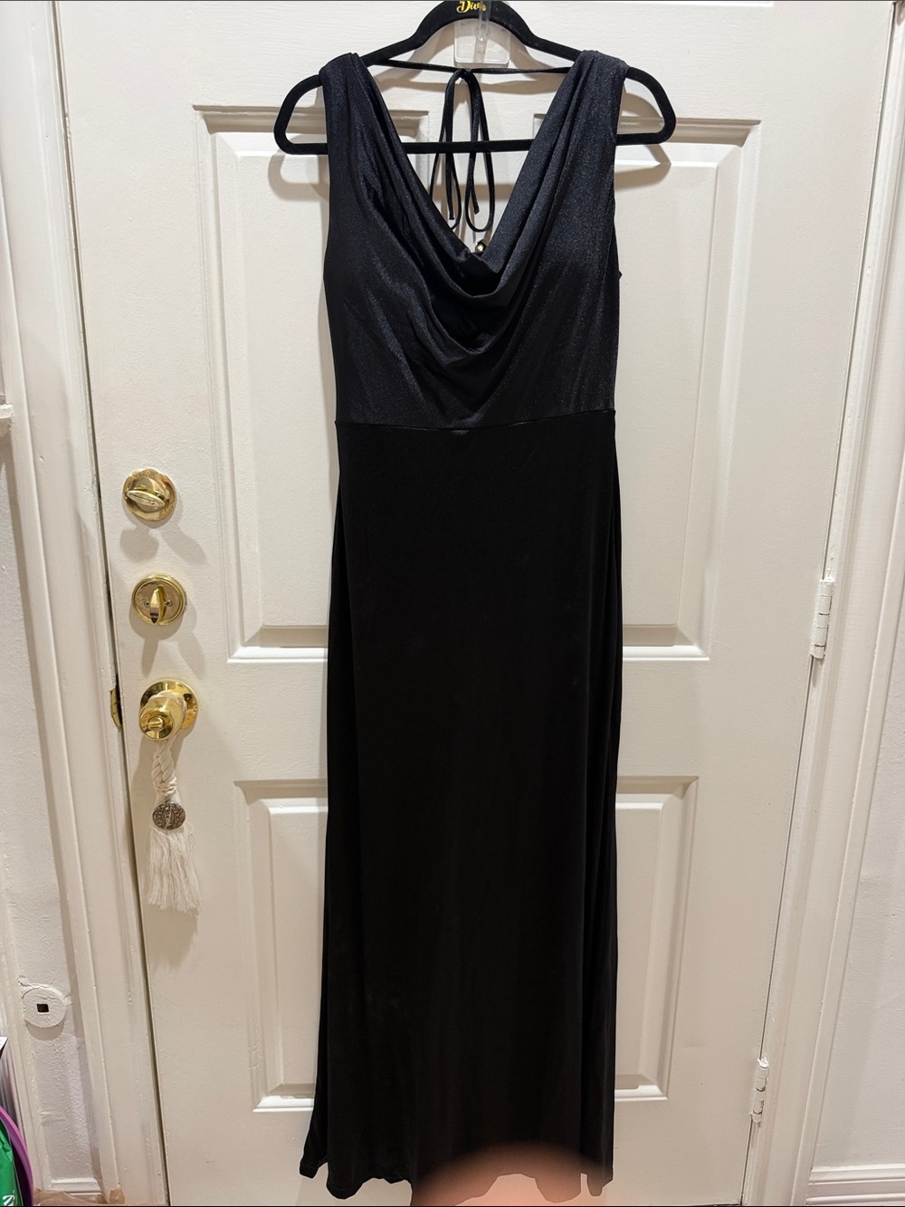 Elegant Black Cowl-Neck Maxi Dress with Back Tie